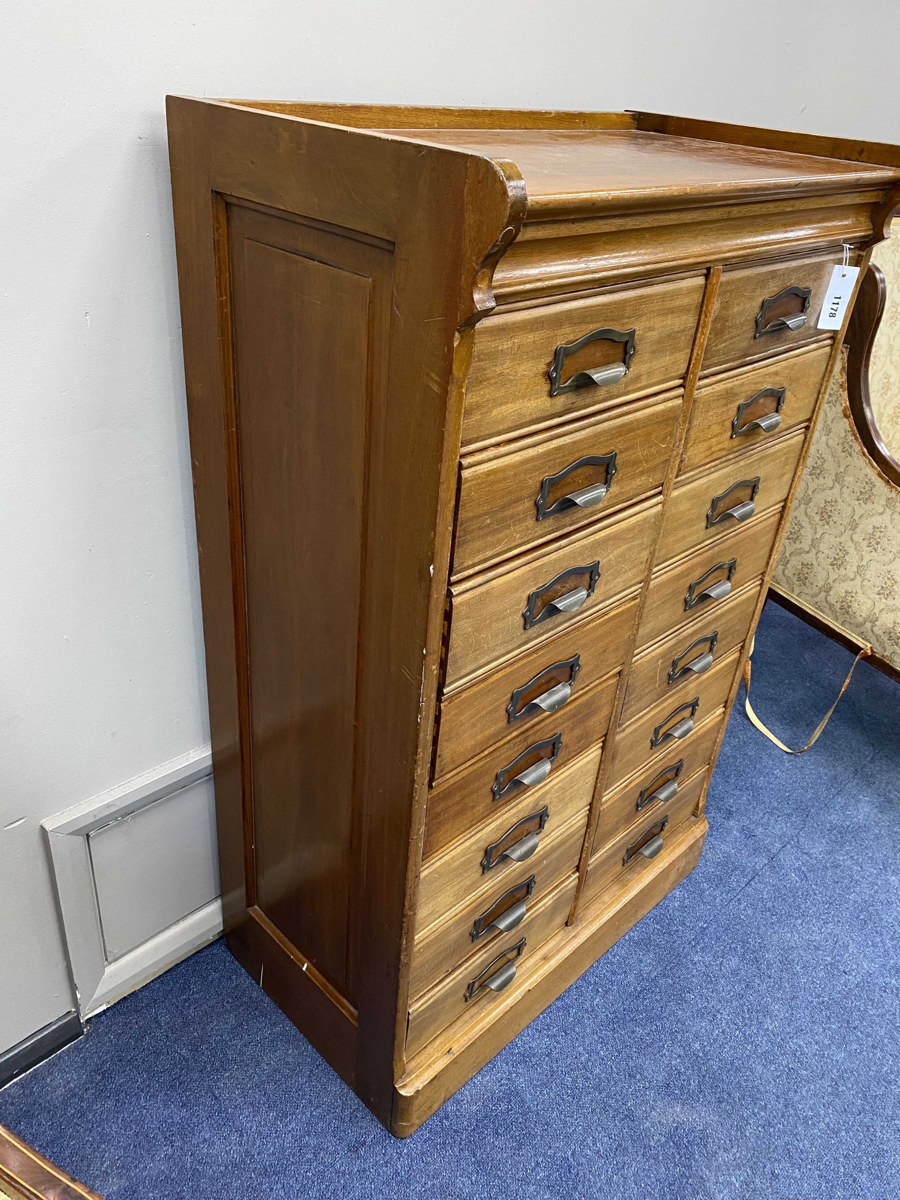 An early 20th century walnut filing cabinet, width 70cm, depth 40cm, height 111cm